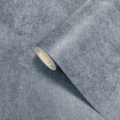 Plain Blue Wallpaper Textured Mottled Effect Thick Blown Vinyl Free Match Lounge - Image 4