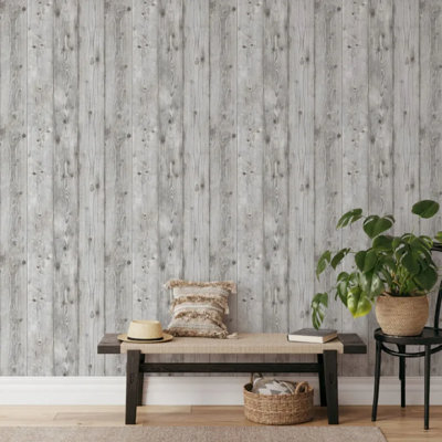 Grey Timber Planks Wallpaper Heavyweight Vinyl Free Match - Muriva 198302 5061103679765 - Image 3
