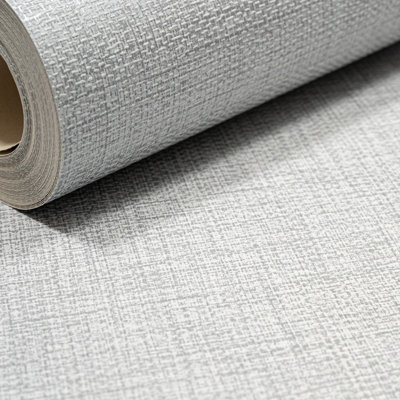 Plain Grey Wallpaper Linen Effect Metallic Shimmer Free Match 5061103679772 - Image 3