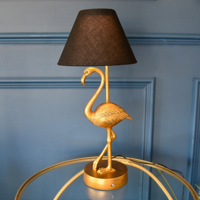 Madison & Mayfair Antique Gold Flamingo Lamp W/black Shade from B&Q