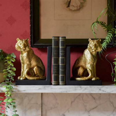Madison & Mayfair Antique Gold Tiger Themed Bookends from B&Q