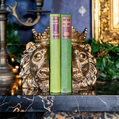 Madison & Mayfair Antique Gold Lion Themed Bookends from B&Q