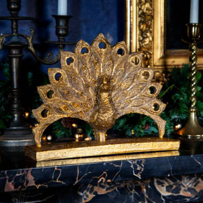 Madison & Mayfair Antique Gold Fan Tail Peacock Ornament from B&Q