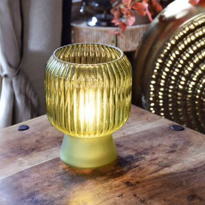 Madison & Mayfair Battery Operated Green Ridged Glass Led Lamp from B&Q