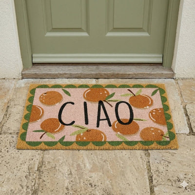 Madison & Mayfair Ciao Doormat With Orange Design In Coir