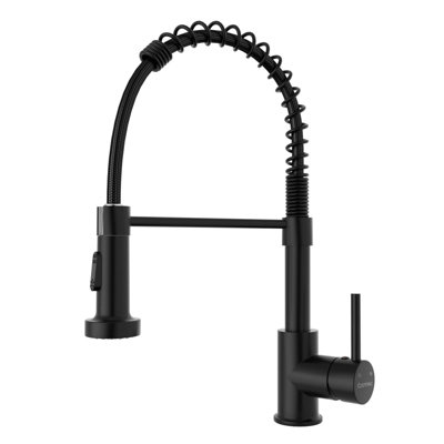 B&Q -  Matte Black Kitchen Mixer Tap With Pull Down Sprayer Spring High Arc 360 Swivel 2 Modes