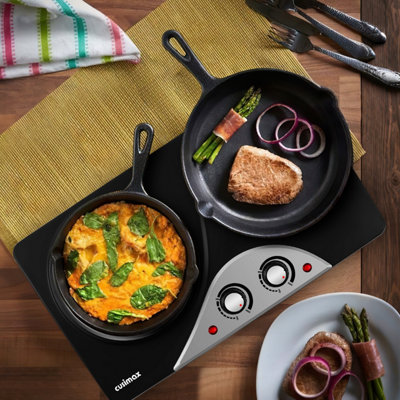 Cusimax Powerful Double Burner Electric Hot Plate 2100W Infrared Cooktop For All Cookware from B&Q