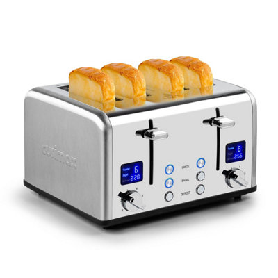 Cusimax Sleek Stainless Steel 4 Slice Toaster With Led Display And Extra Wide Slots
