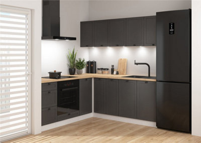 B&Q -  Kitchen Corner Set Cabinets Units Grey Shaker Modern Freestanding 8 Cupboards Complete Diy Fitted Kitchen Junona