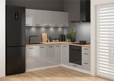 B&Q -  Kitchen Corner Cabinets Set Units Gloss Grey Modern Freestanding 8 Cupboards Complete Diy Fitted Junona