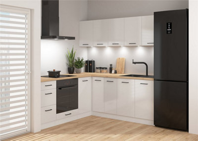 B&Q -  Kitchen Corner Cabinets Set Units Gloss White Modern Freestanding 8 Cupboards Complete Diy Fitted Kitchen Junona