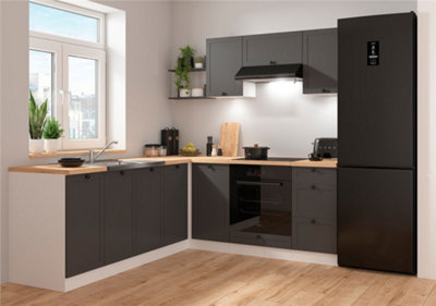 B&Q -  Kitchen Corner Cabinets Set 9 Units Grey Shaker Modern Freestanding Cupboards Complete Diy Fitted Junona