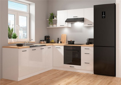 B&Q -  Kitchen Corner Cabinets Set 9 Units White Gloss Modern Freestanding Cupboards Complete Diy Fitted Junona