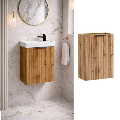 Impact Furniture Cloakroom Vanity Unit Small Bathroom Oak Wall Cabinet Slimline Narrow Ribbed Fluted 400mm Adel from B&Q