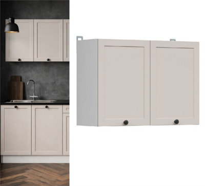 B&Q -  Kitchen Wall Unit Cabinet Beige Cashmere 800mm Cupboard Shaker 2 Door Junona