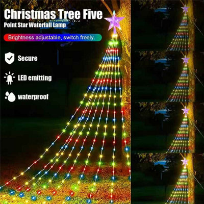  - 2M 9 Strip Stars Waterfall String Light Outdoor Waterproof 8 Modes Christmas Garland Fairy Lights