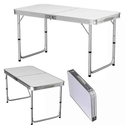  - 4Ft Collapsible Height-Adjustable Aluminium Table For Camping BarbecueWith Handle Outdoor Garden
