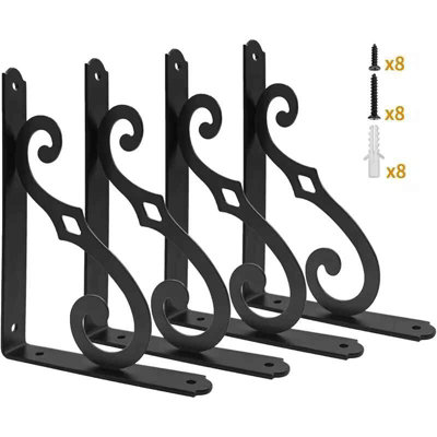 4Pcs Heavy Duty Triangular Iron Shelf Brackets Wall Mounted Support