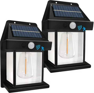  - 2Pcs Solar Wall Lights Ip44 Motion Sensor Led Lantern Wall Mounted Suitable For Outdoor Lighting