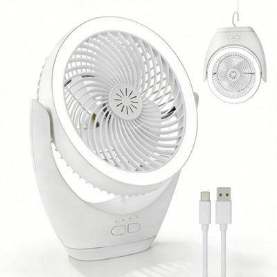 Harper Living Rechargeable Desk Fan, Portable Usb Table Fan With Led Light, 3 Speeds Stepless Dimming, Adjustable