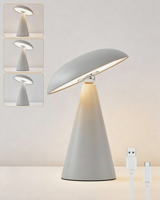 Harper Living Rechargeable Table LampMagnetic Touch Mushroom Bedside Light DimmablePortable Desk LampMatt Light Grey from B&Q