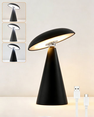 Harper Living Rechargeable Table LampMagnetic Touch Mushroom Bedside Light DimmablePortable Desk LampMatt Black from B&Q