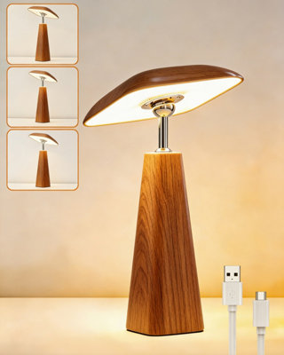 Harper Living Rechargeable Table LampMagnetic Touch Mushroom Bedside Light DimmablePortable Desk LampWood Colour from B&Q
