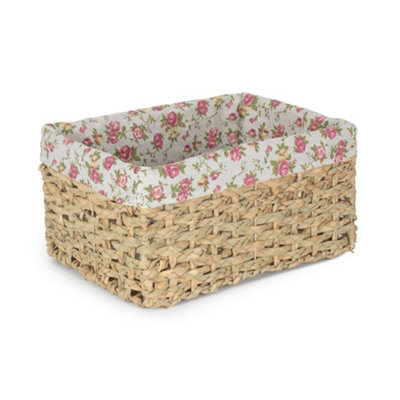 B&Q -  Extra Large Thatch Grass Woven Storage Basket With Garden Rose Cotton Lining