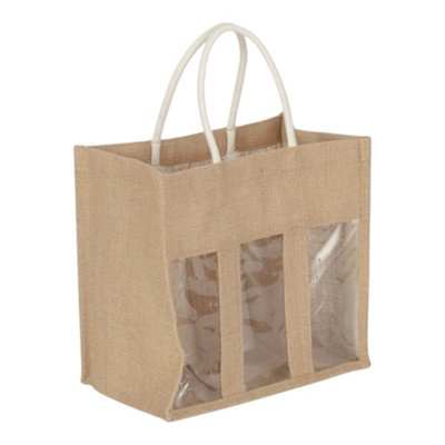 Red Hamper Six Bottle Jute Bag Rope Handle Bottle Carrier from B&Q