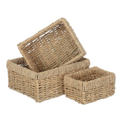 Red Hamper Set Of 3 Rectangular Seagrass Trays from B&Q