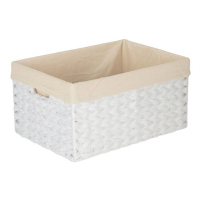 B&Q -  White Paper Rope Rectangular Storage Basket With White Cotton Lining