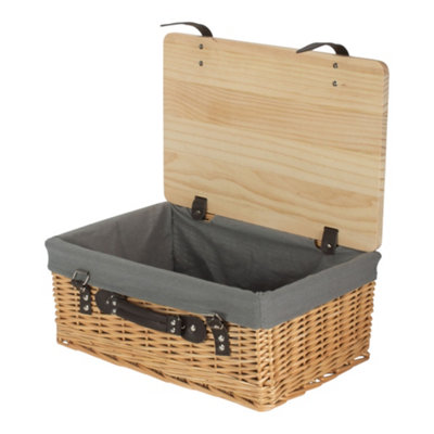 Red Hamper 46Cm Buff Grey Lined Willow Empty Picnic Basket With Pinewood Lid from B&Q
