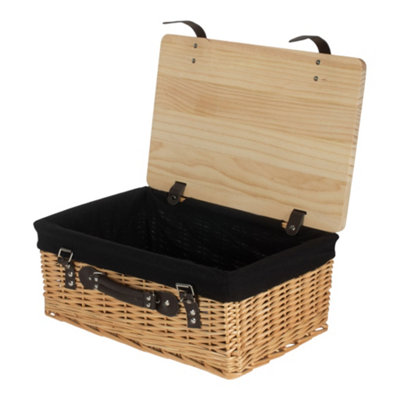 Red Hamper 46Cm Buff Black Lined Willow Empty Picnic Basket With Pinewood Lid from B&Q