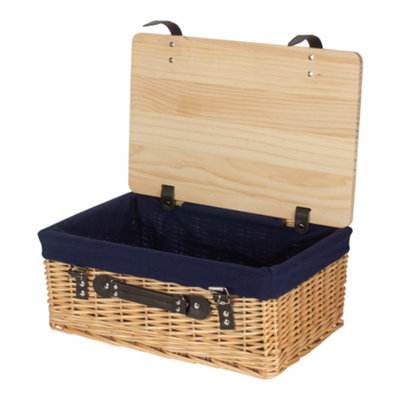 Red Hamper 46Cm Buff Navy Lined Willow Empty Picnic Basket With Pinewood Lid from B&Q