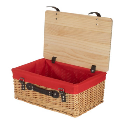 Red Hamper 46Cm Buff Red Lined Willow Empty Picnic Basket With Pinewood Lid from B&Q