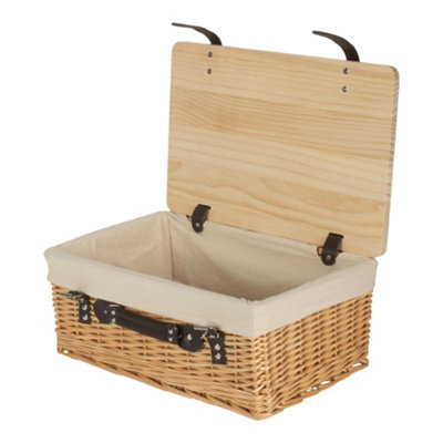 Red Hamper 46Cm Buff White Lined Willow Empty Picnic Basket With Pinewood Lid from B&Q