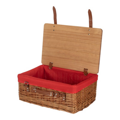 Red Hamper 36Cm Double Steamed Red Lined Willow Empty Picnic Basket With Pinewood Lid from B&Q