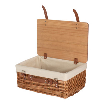 Red Hamper 46Cm Double Steamed White Lined Willow Empty Picnic Basket With Pinewood Lid from B&Q