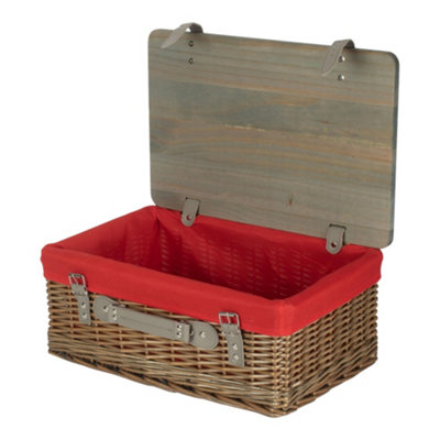 Red Hamper 46Cm Antique Wash Red Lined Willow Empty Picnic Basket With Pinewood Lid from B&Q