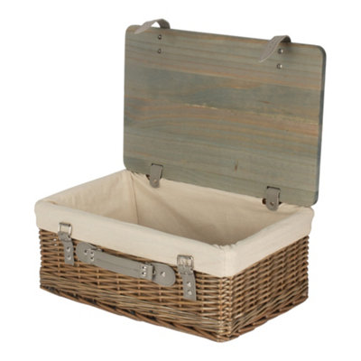 Red Hamper 36Cm Antique Wash White Lined Willow Empty Picnic Basket With Pinewood Lid from B&Q
