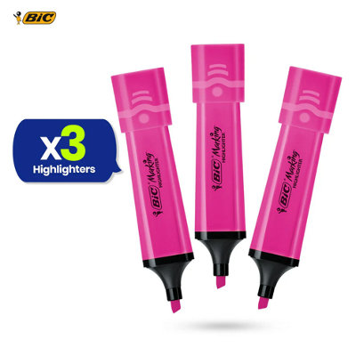 Bic Flat Neon Highlighter Pen Chisel Tip 1.2mm/4.6mm For MarkingYellowPack Of 3 from B&Q
