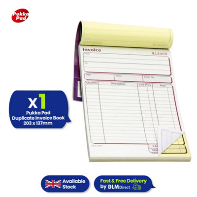 Pukka Pads Duplicate Invoice Book Ncr Carbonless 203 X 137mm With 50 Numbered Sets ( 1Pack ) from B&Q