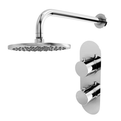 Plum&clay Emilia Chrome Round Concealed Thermostatic Shower Valve With 200mm Fixed Shower Head & Arm from B&Q