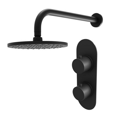 Plum&clay Emilia Black Round Concealed Thermostatic Shower Valve With 200mm Fixed Shower Head & Arm from B&Q