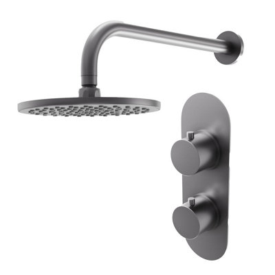 Plum&clay Emilia Gun Grey Round Concealed Thermostatic Shower Valve With 200mm Fixed Shower Head & Arm from B&Q
