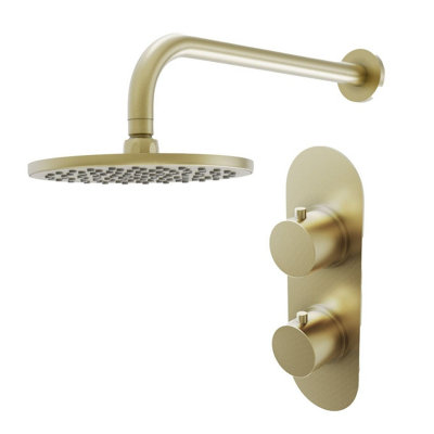 Plum&clay Emilia Gold Round Concealed Thermostatic Shower Valve With 200mm Fixed Shower Head & Arm from B&Q