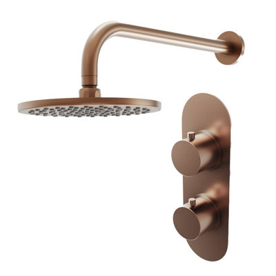 Plum&clay Emilia Bronze Round Concealed Thermostatic Shower Valve With 200mm Fixed Shower Head & Arm from B&Q