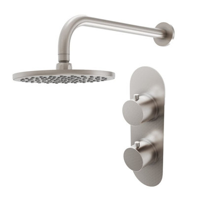 Plum&clay Emilia Nickel Round Concealed Thermostatic Shower Valve With 200mm Fixed Shower Head & Arm from B&Q