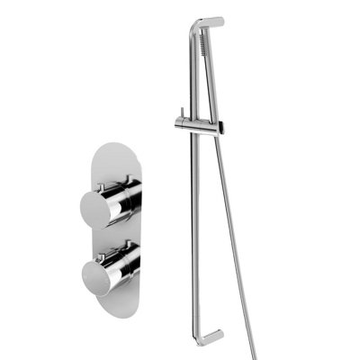 Plum&clay Emilia Chrome Round Concealed Thermostatic Shower Valve With Slider Riser Rail & Shower Handset from B&Q