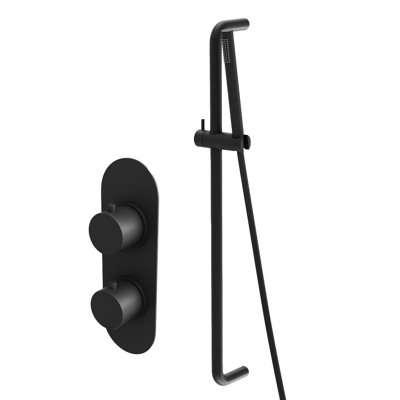 Plum&clay Emilia Black Round Concealed Thermostatic Shower Valve With Slider Riser Rail & Shower Handset from B&Q